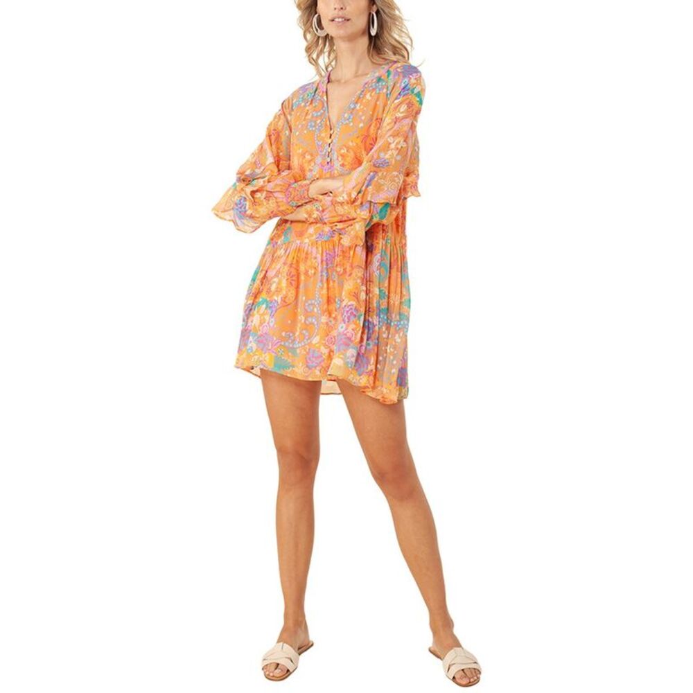 Hale Bob Orange Floral Midi Dress